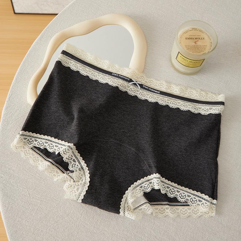 10A Antibakterieller sportlicher Colorblock Baumwollspitzen-Slip - Sexy Mid-Waist Nahtlose Damen-Boxershorts