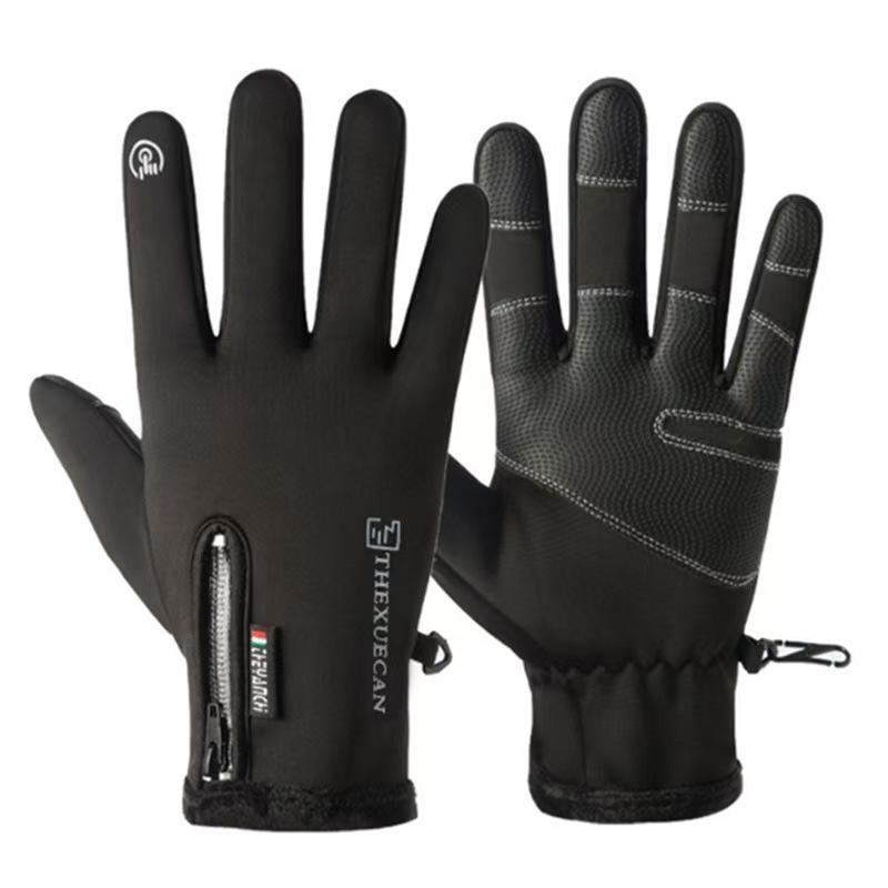 Autumn and Winter Warm Gloves Men Plus Velvet Thickened Cold Proof Waterproof Zipper Cycling Gloves Anti Slip Touch Screen Outdoor Sports