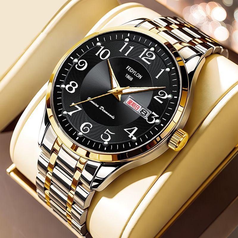 Ceas cu Mișcare Quartz Complet Automată pentru Bărbați, Luminos, Calendar, Rezistent la Apă, Ceas de Afaceri din Oțel pentru Persoane de Vârstă Mijlocie și Vârstnice