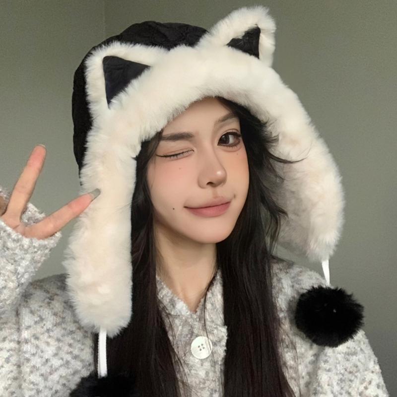 Cute Cat Ear Hat Warm Ear Flap Hat Ear Protective Cap Cold Weather Skiing Hat