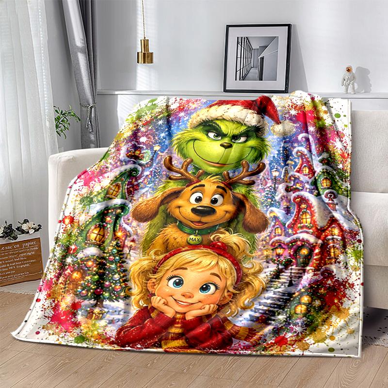 1 Pieza Manta Familiar Navideña del Grinch Suave Y Cómoda Casual Cálida Camping Viaje Regalo de Navidad Halloween M921634
