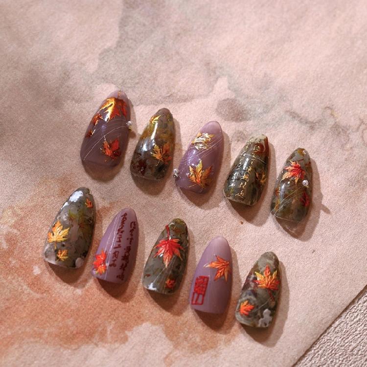 Self-Adhesive Nail Sticker Maple Leaves Nails Art Stickers Shining Nails Decals Thanksgiving Manicure Sticker