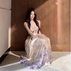 Wisteria around the heart suspender long dress is beautiful, fairy gas out of the piece, vacation skirt niche design sense, all kinds of skirts women