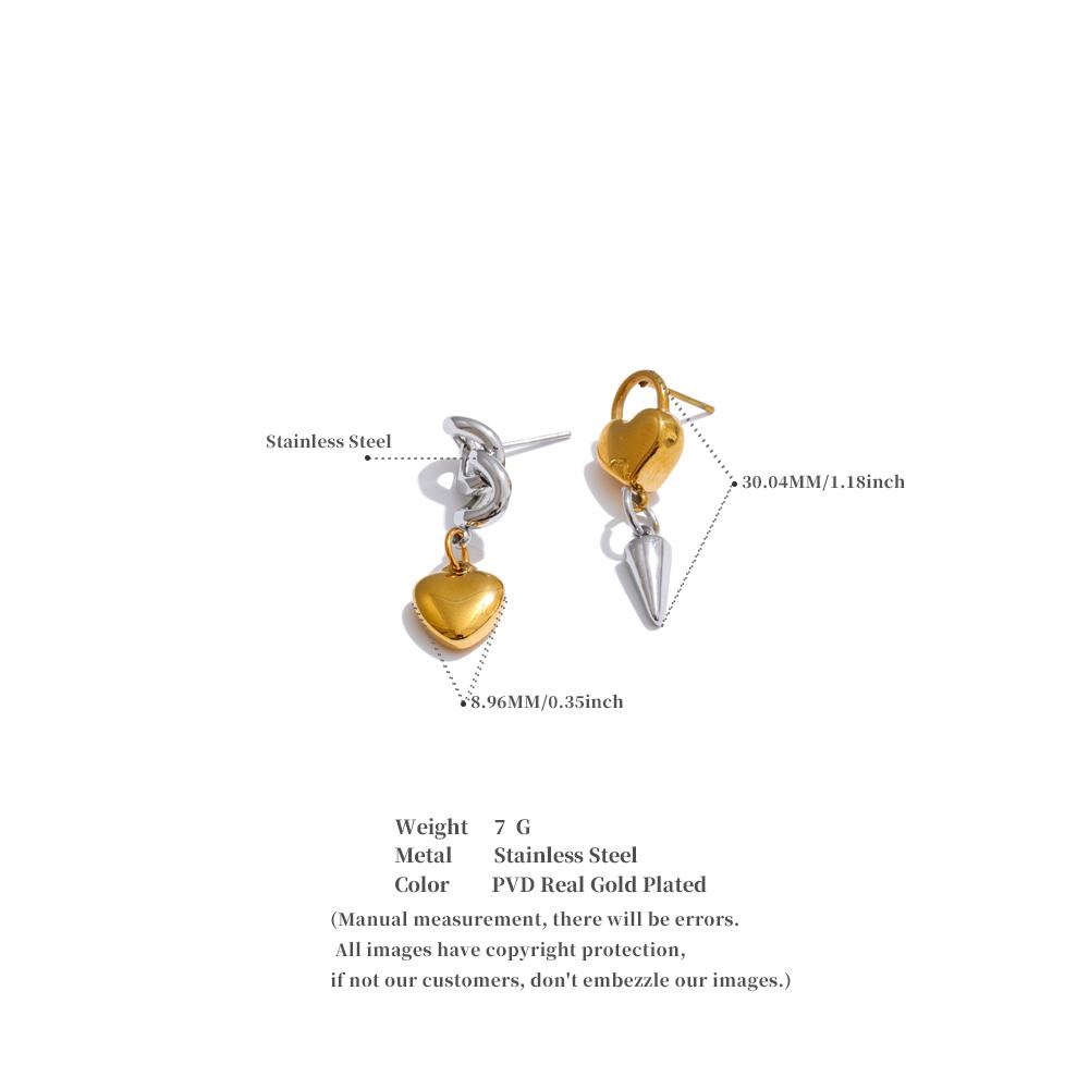 Eetit Charm Stylish Asymmetrical Heart Lock Chain Drop Dangle Earrings Punk Stainless Steel Trendy Jewelry Wholesale for Women