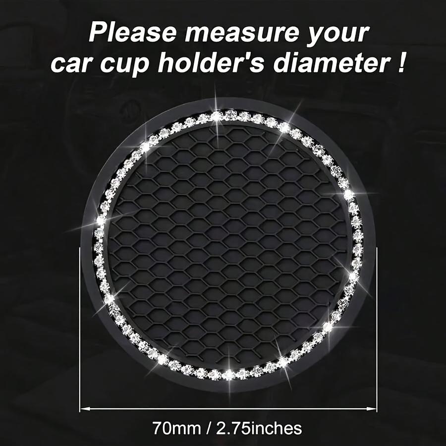 2Pcs Sparkly Rhinestone Car Cup Coasters, Universal Anti-Slip PVC Mat Car Cup Holder, Bling Interior Decoration Accessory