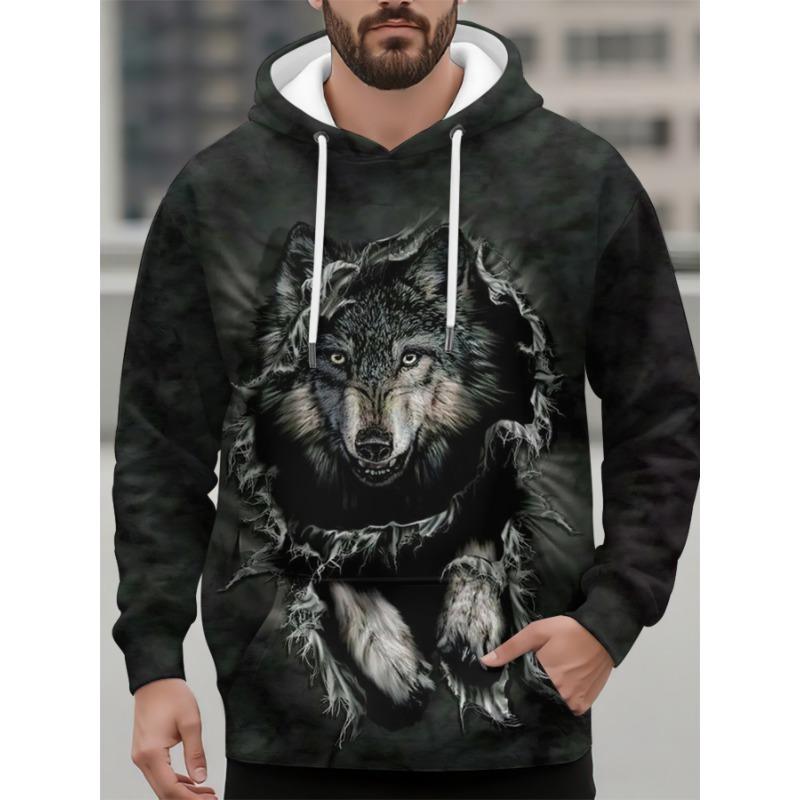 Fashion Men's Hoodie Animal Wolf Patterns 3D Print Hoodies Spring And Autumn Street Casual Boy Sweatshirt Men's Oversized Top Clothing