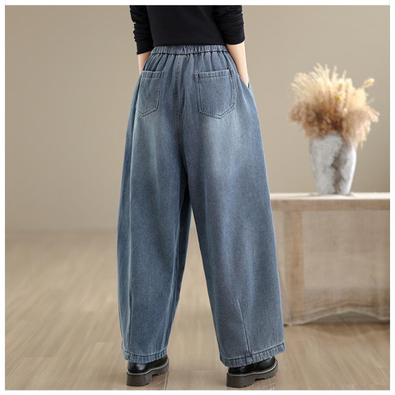 DIMANAF 2025 Autumn Winter Plus Size Jeans Thicken New Women Vintage Cotton Denim Long Pants Flocking