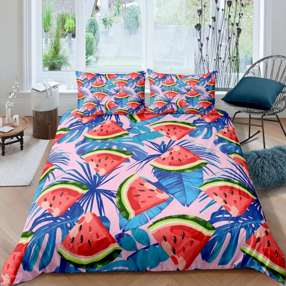 Watermelon Duvet Cover Set Kids Boys Girls Delicious Fruit Print Bedding Set Comforter Cover Cool Summer Room Decoration 3Pcs