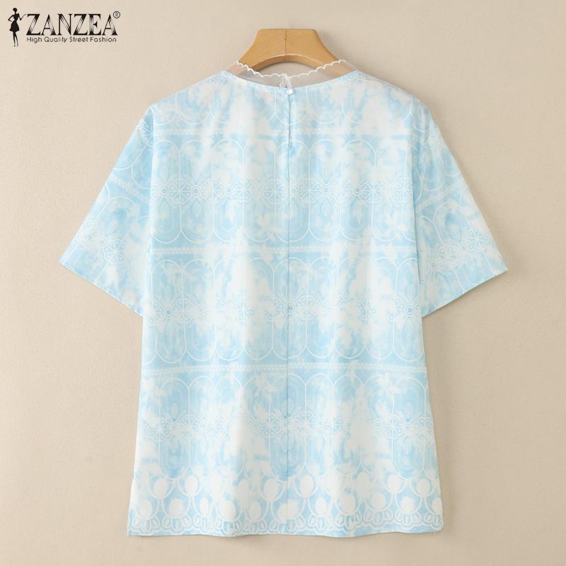 ZANZEA Women Summer Round Neck Casual Short Sleeve Blouse