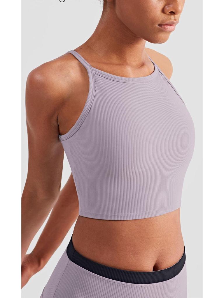 Women's European and American Slimming Ribbed High Neck Yoga Tank Top - Anti-Exposure, Beautiful Back Fitness Apparel for Summer