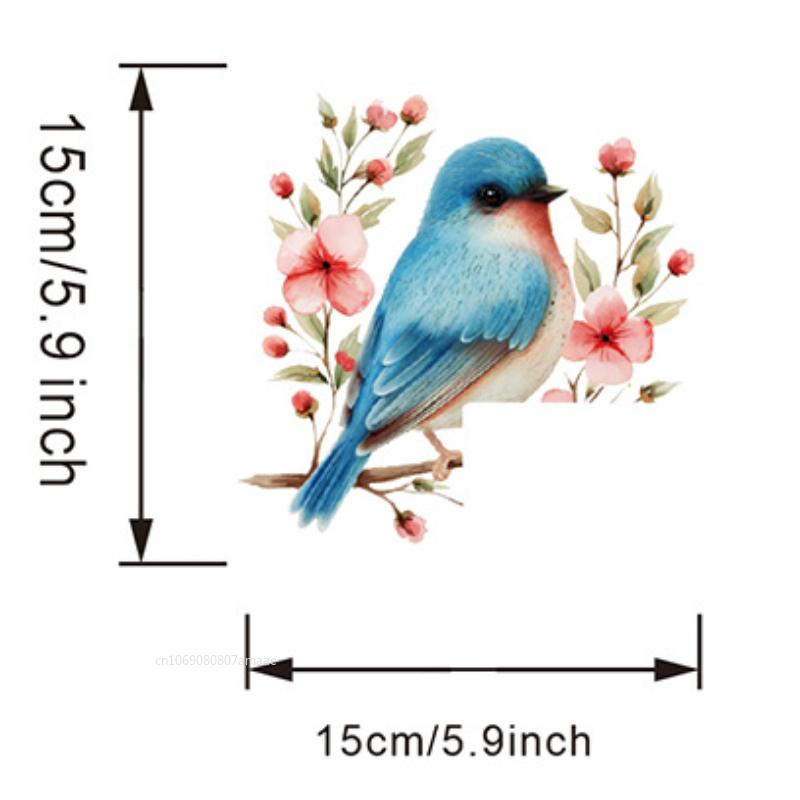 

Cartoon Bird Looking At Green Plants and Flowers with Stickers, 1pc Decorative Switch Stickers, Home Beautification Background