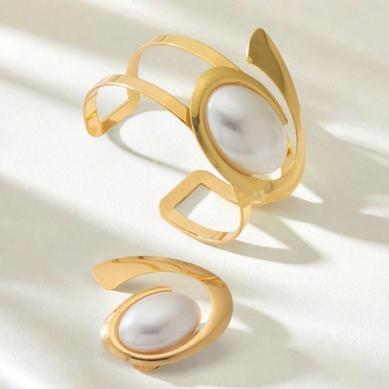 Преувеличенный Нишевый Дизайн Жемчужное Спиральное Кольцо-Браслет Набор Персонализированные Универсальные Украшения