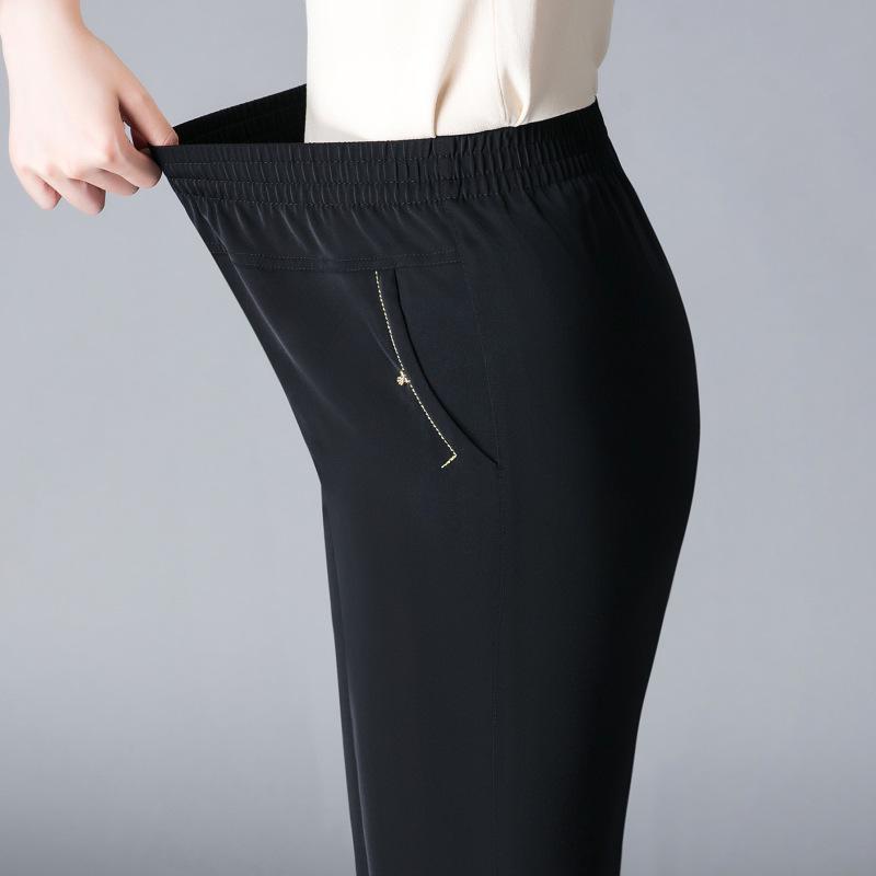 

Mom s Elastic High-Waist Loose Straight Pants for Spring & Autumn - Ideal for Middle-Aged & Elderly Women 4XL (130-140 lbs) чёрный