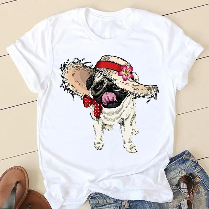 Sweet Love Pug Streetwear White Fashion Women T-Shirts Harajuku Kawaii Clothes Short Sleeve Summer Tee Casual Female Tops O-Neck