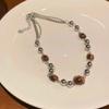 Vintage Leder Brauner Stein Anhänger Halskette Damen Retro Stapel Choker Temperament Schlüsselbein Kette Hip Hop Schmuck Zubehör