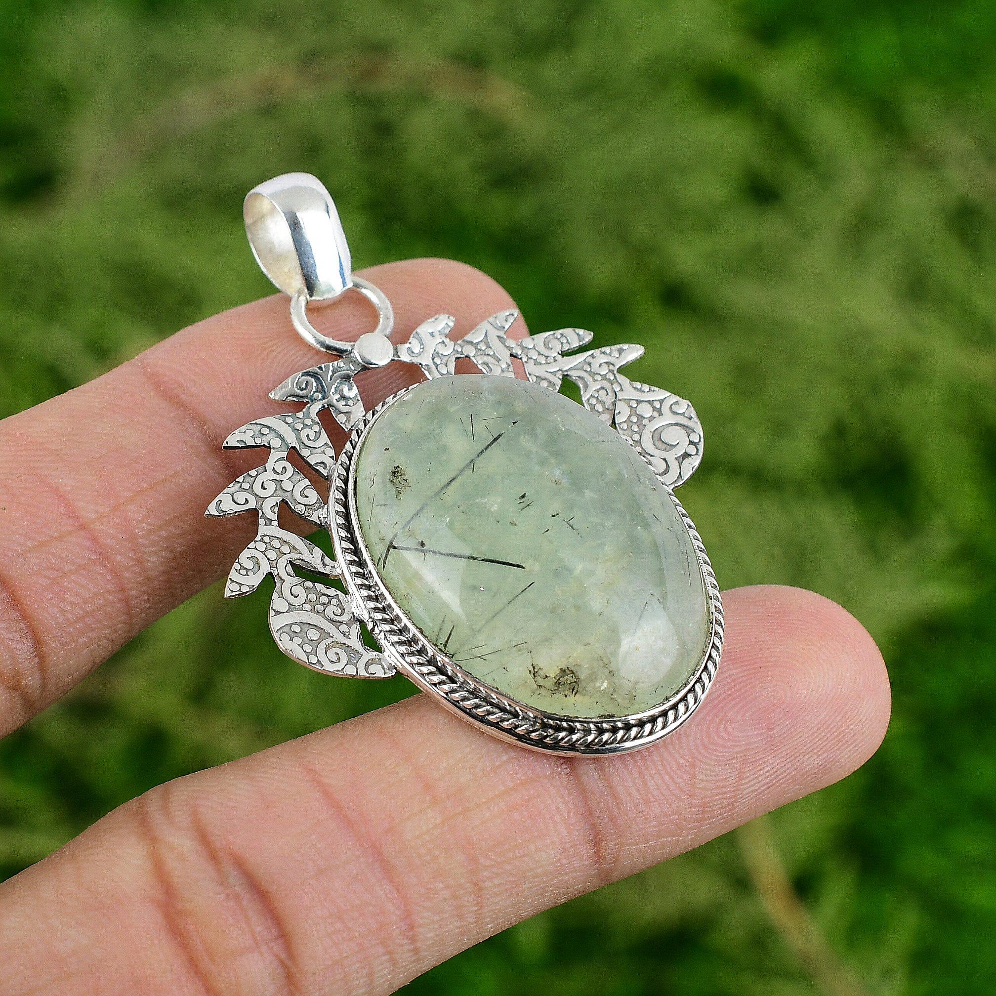 

Moss Prehnite Gemstone Anniversary Wedding New Pendant Jewelry Sterling Silver