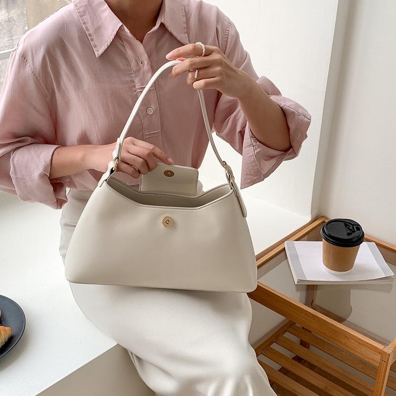 Large Capacity Shoulder Bag Autumn Winter New PU Leather Solid Color Design Handheld Underarm Bag