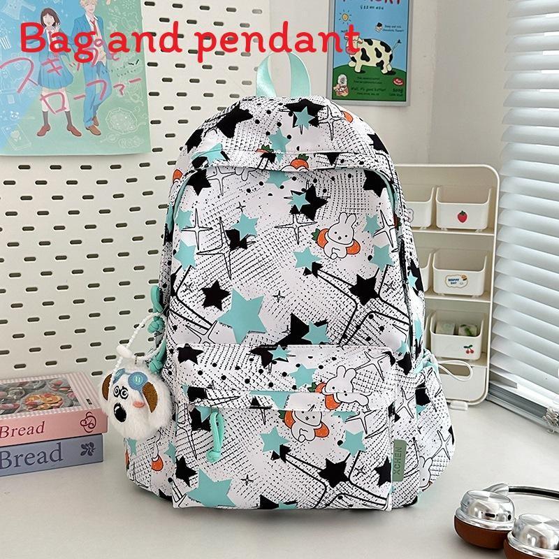 Star Cute Rabbit Carrot Pattern Student Casual Backpack With Pendant Plush