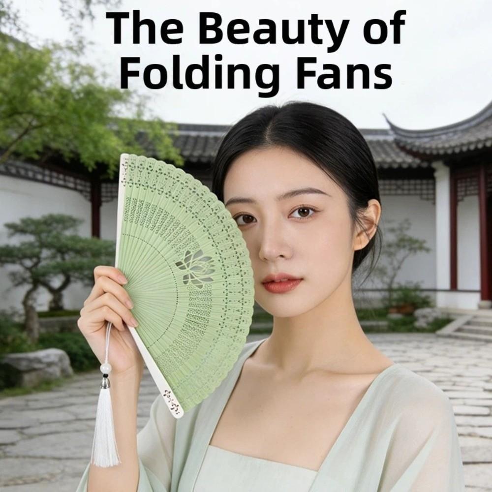 Hollowed-out Mini Shell Fan Bamboo Frame Retro Handheld Fan Folding Bamboo Hand Fan Women's Use