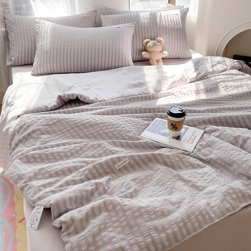 

Soybean fiber seersucker summer cool quilt four-piece solid color air conditioner quilt thin ice silk summer quilt 1.5m sheet 4pcs