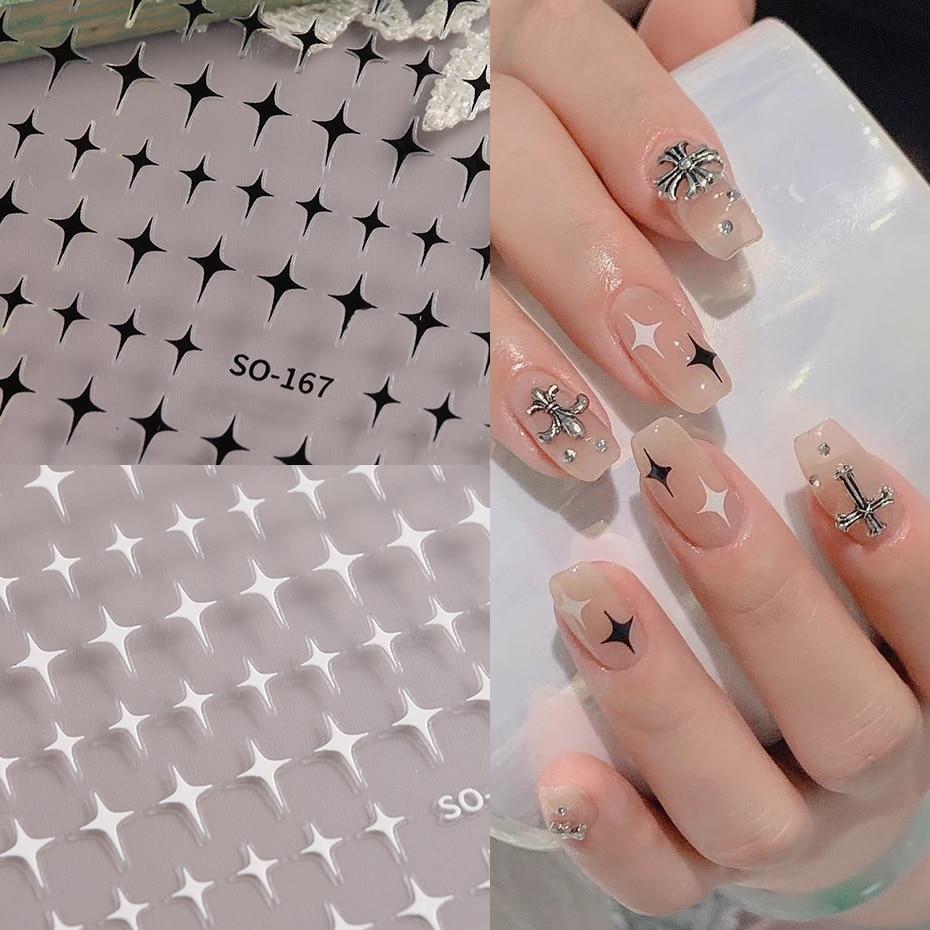 Sliver Stars naklejki na paznokcie 3D brązujący laser biały krzyż Starlight Glossychic Y2k stylowe samoprzylepne dekoracje do Manicure SO-167