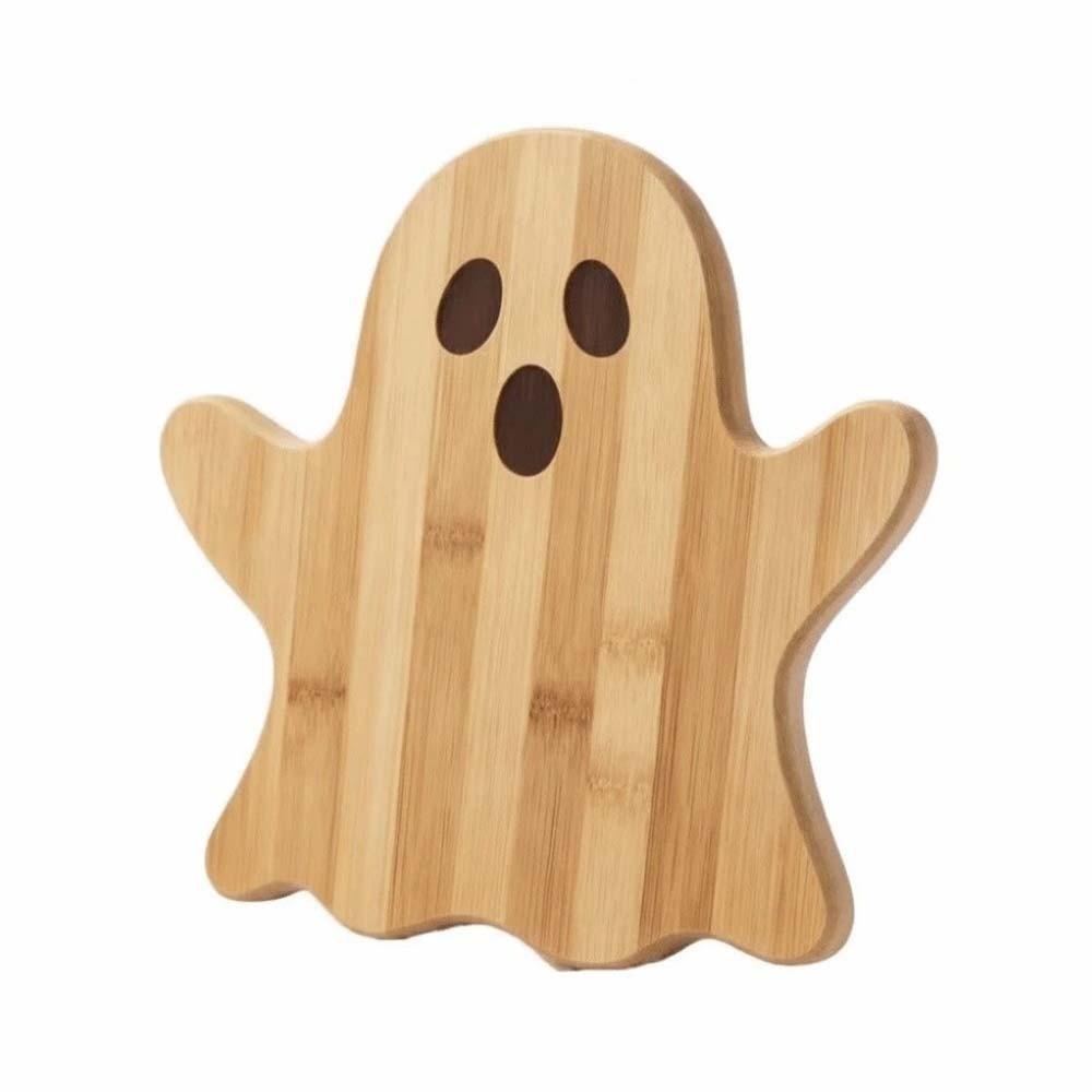 1pair Solid Wood Pumpkin Cutting Board Pumpkin Shaped Natural Color Ghost Serving Tray Smooth Edge Thick Design