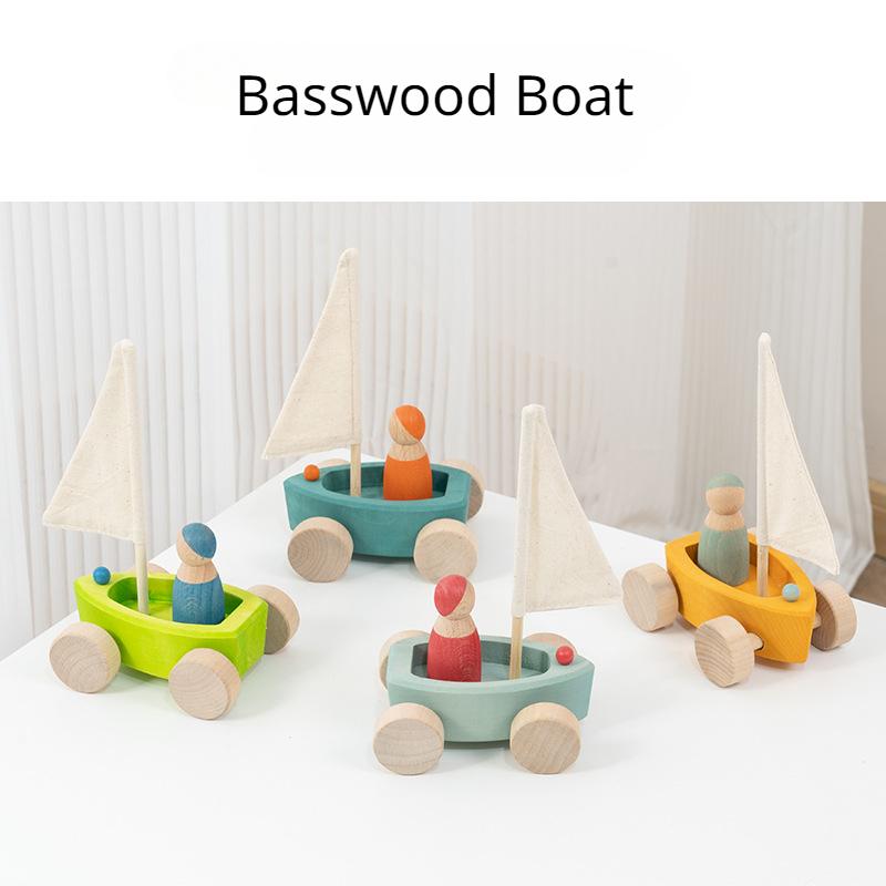 

Basswood Rainbow Car Set with Peg Dolls Kids Small World Play Toys Stacking Blocks Waldorf Wood Toys for Children Car Track