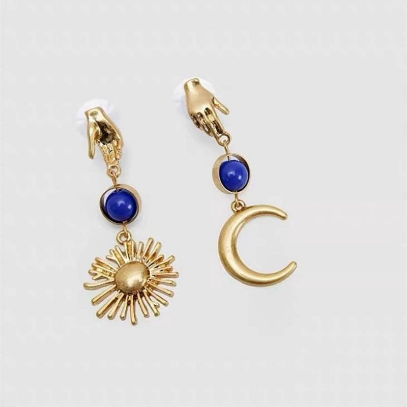 Copper Alloy Asymmetrical Moon Earrings for Women - New Spring Design
