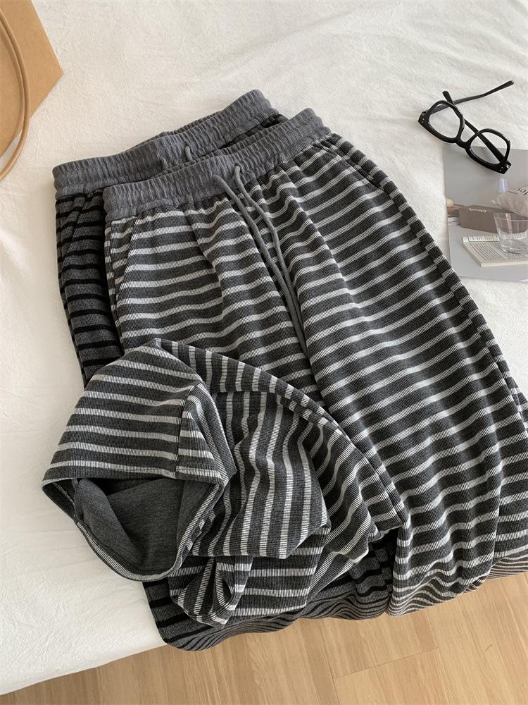 2025 Women's Retro Striped Korean-Style Wide-Leg Pants for Spring & Autumn
