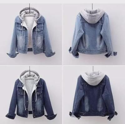 Chaqueta vaquera con capucha ajustada para mujer 2025 - Estilo coreano, Primavera/Otoño, Manga larga, Top corto de estudiante