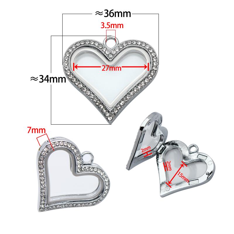 10pcs Heart Glass Living Memory Locket Magnetic Floating Charms Locket Medallion Necklace Pendant For DIY Women Jewelry Making