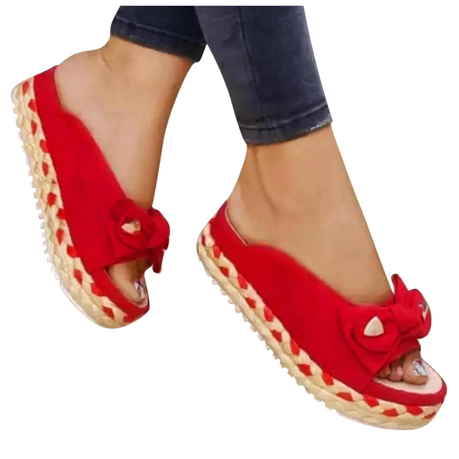 

Летняя женская обувь на толстой подошве, туфли с открытым носком, повседневные женские тапочки с бантом 41 красный
