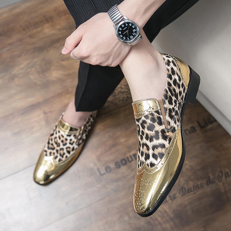 Fashion Gold and Silver Men Fashion Shoes Leopard Print Casual Shoes Low Heel Loafers Men Mens Oxfords Business Wedding Moccasins Formal