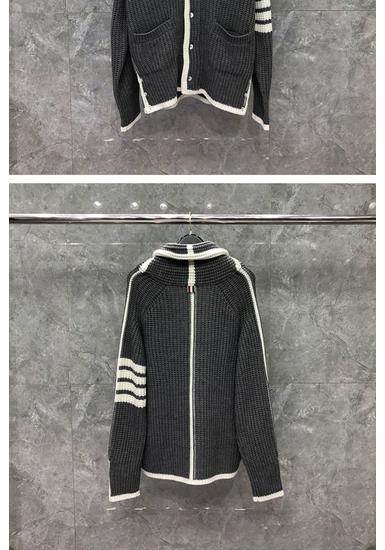 TIME BREATHE Men's Slim Fit V-Neck Cardigan, Classic Style, Thick Knit, White Edged Sweater Jacket, Trendy.