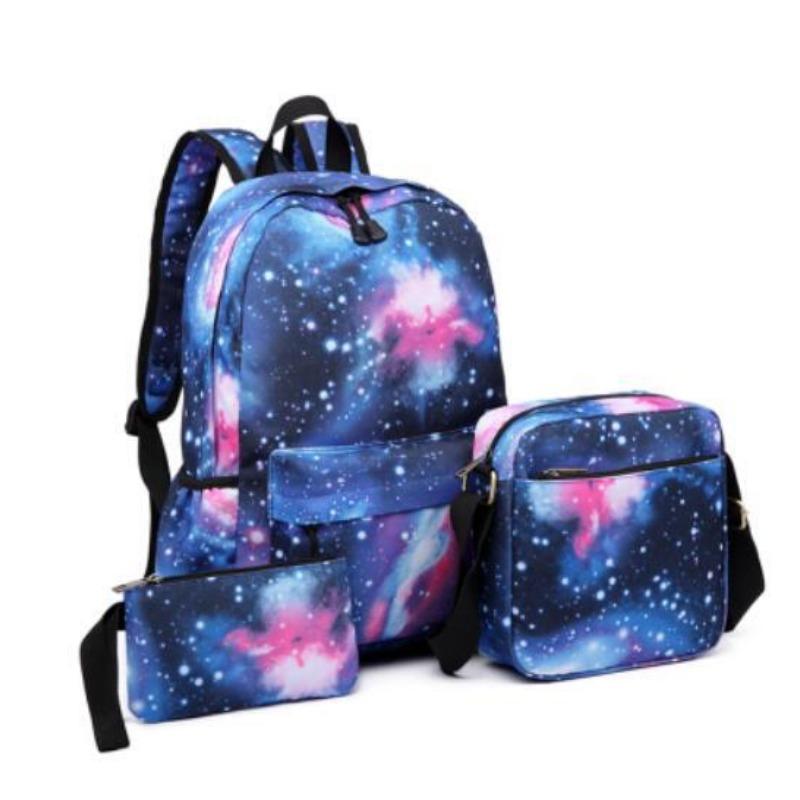 School bag casual backpack three-piece set canvas men's and women's star backpack fashion