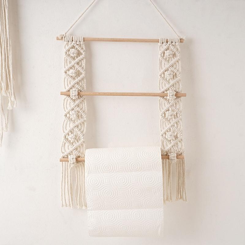 Hand Woven Tapestry Storage Holder Wood Cotton Rope Bowknot Hairpins Headband
