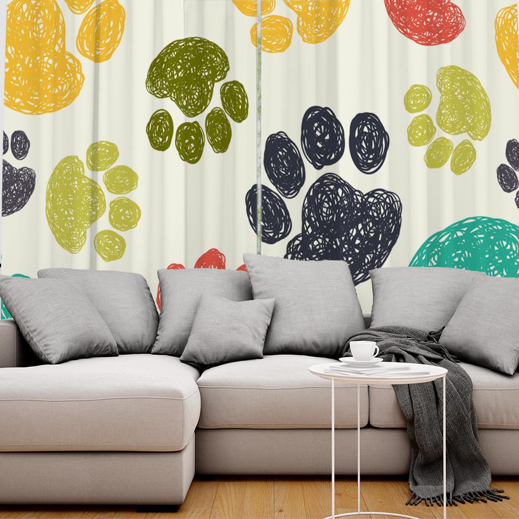 Colour Dog Paw Print Window Curtains Curtains for Living Room Decorative Items Living Room