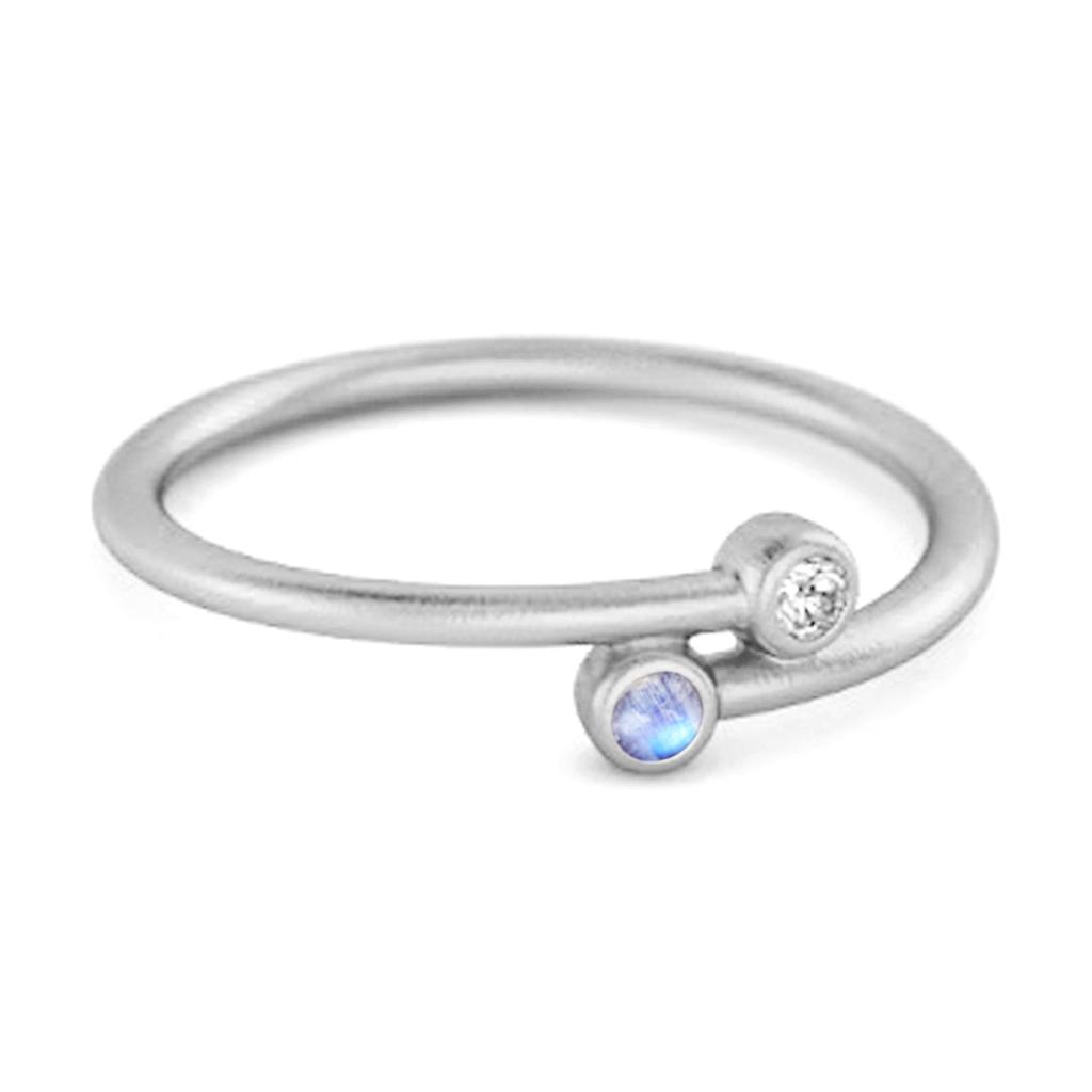 Moonstone Open Bezel Two-Stone Ring - 925 Sterling Silver