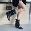 Design Sense White Leather Buckle Pointed Toe Ankle Boots for Women - Autumn 2025, Versatile Slimming Height-Boosting Leg Boots