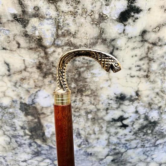 93.98 cm Solid Brass Snake Head Handle Wooden Walking Stick Cane Style Handmade Father Mother Grandfather Grandmother Gift