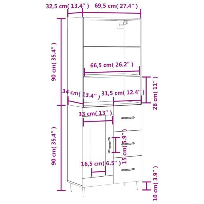 VidaXL Buffet haut Blanc 69,5x34x180 cm Bois d'ingénierie 3189485