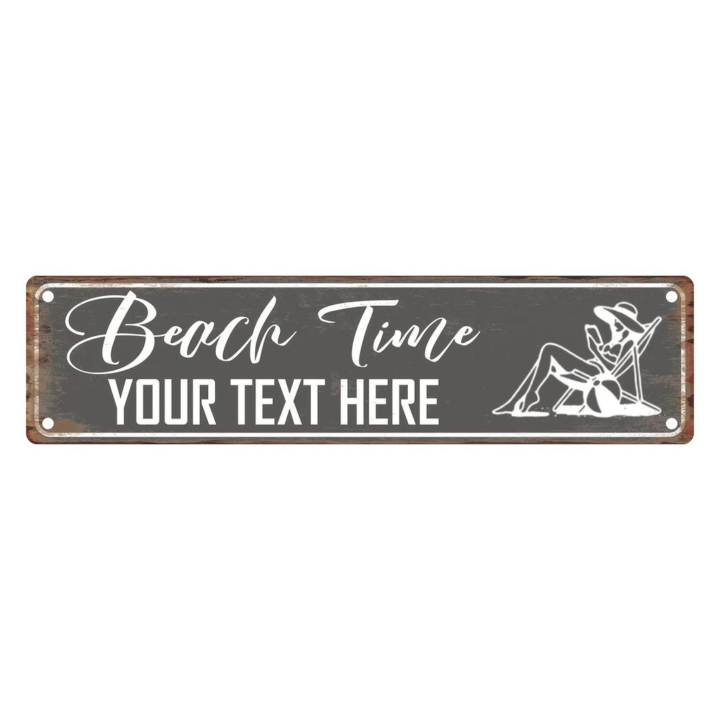 Vintage Aluminum Beach Sign 40x10cm Customizable Retro Vacation Wall Decor Indoor/Outdoor