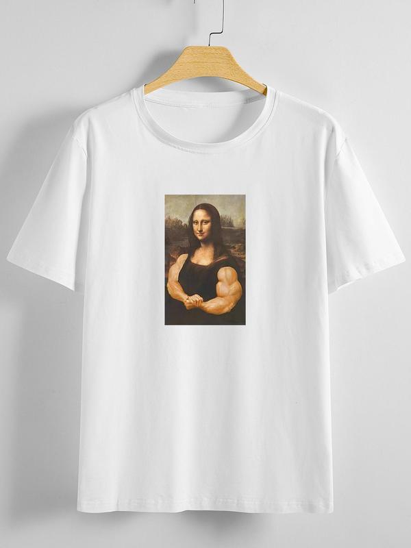 Summer Funny Mona Lisa Print Unisex T-shirt M