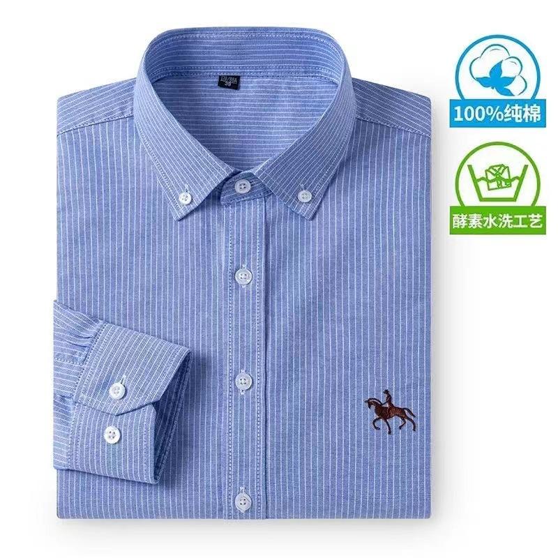 

New 100% Cotton Oxford Shirt For Men Long Sleeve Solid Casual Business Regular-Fit Formal Dress Shirts Social Blouse S-6XL S