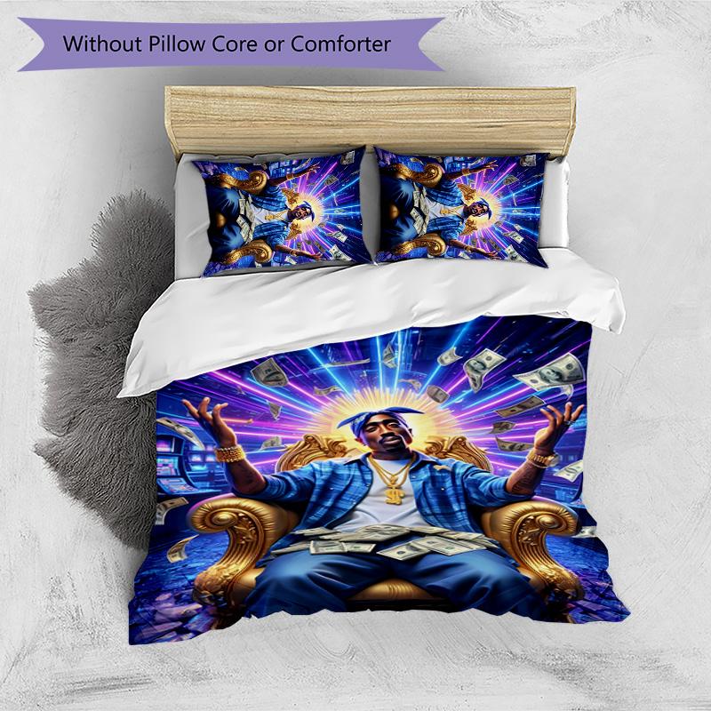 2pac Rapper Printed 3PCS Bedding Set Soft Breathable Duvet Cover Pillowcases Set Washable Bedroom Decor Home Gift