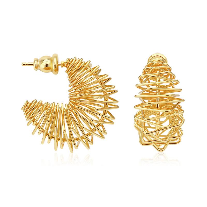 18K gold-plated stainless steel hedgehog stud earrings light luxury niche design steel wire + hollow earrings earrings
