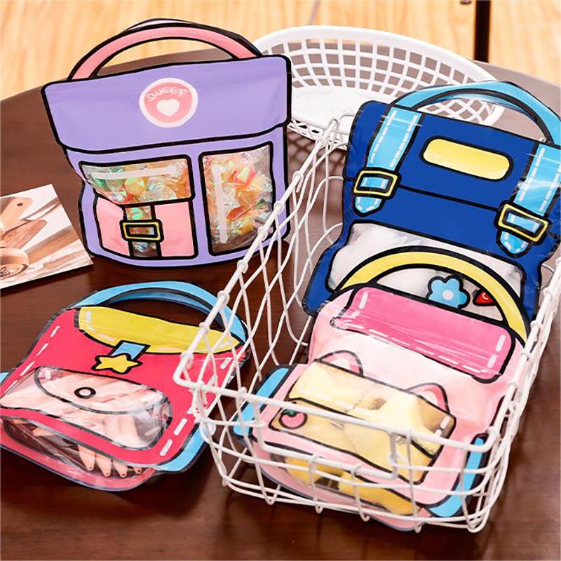 5Pcs Creative Gifts Packaging Bags Lunch Bag School Bags Cartoon School Bag Shape Self-Lock Bags Birthday Graduation Party Gift