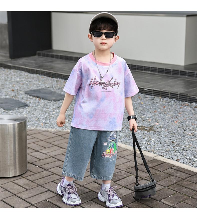 Boys' Summer Short Sleeved Set 2026 New Fashionable Children's Summer Dress Boys' Baby Jeans Two Piece Set Trendy