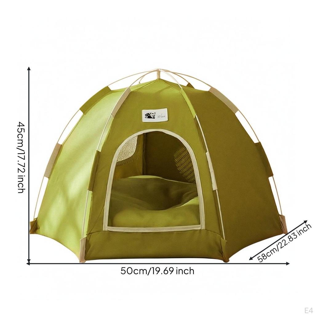 Machine Washable Pet Tent with Mat Breathable Mesh Panels, Sturdy Curved Poles, Hexagonal Bed,