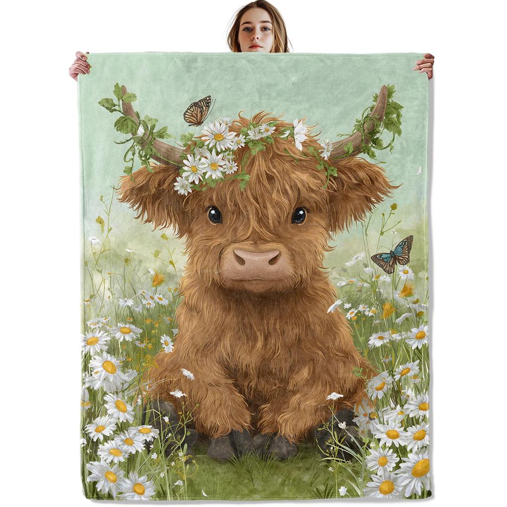 Cute Highland Cow Fleece Blanket Soft Cozy Farm Animal Flannel Throw Blanket for Farmhouse Bedroom Sofa Couch Outdoor Travel